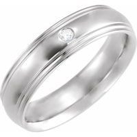 14K White .04 CT Natural Diamond Half-Round Edge Band Size 4