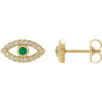 14K Yellow Emerald and White Sapphire Earrings Ref. 15594012