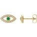 14K Yellow Natural Emerald & Natural White Sapphire Evil Eye Earrings
