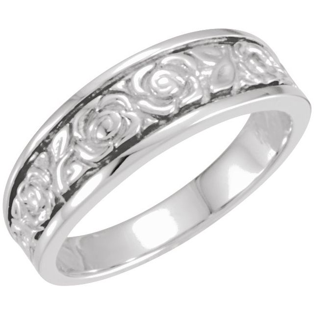 18K White 6 mm Floral Band