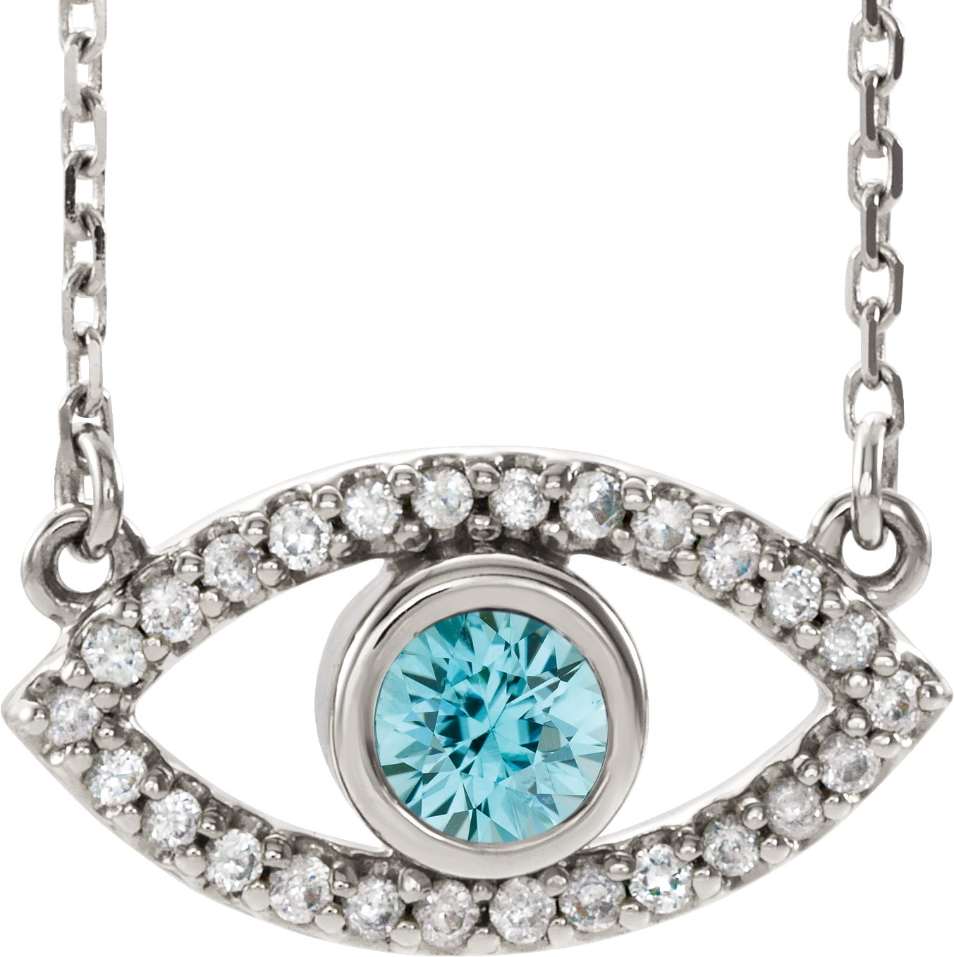 Sterling Silver Zircon and White Sapphire Evil Eye 18 inch Necklace Ref. 14901635
