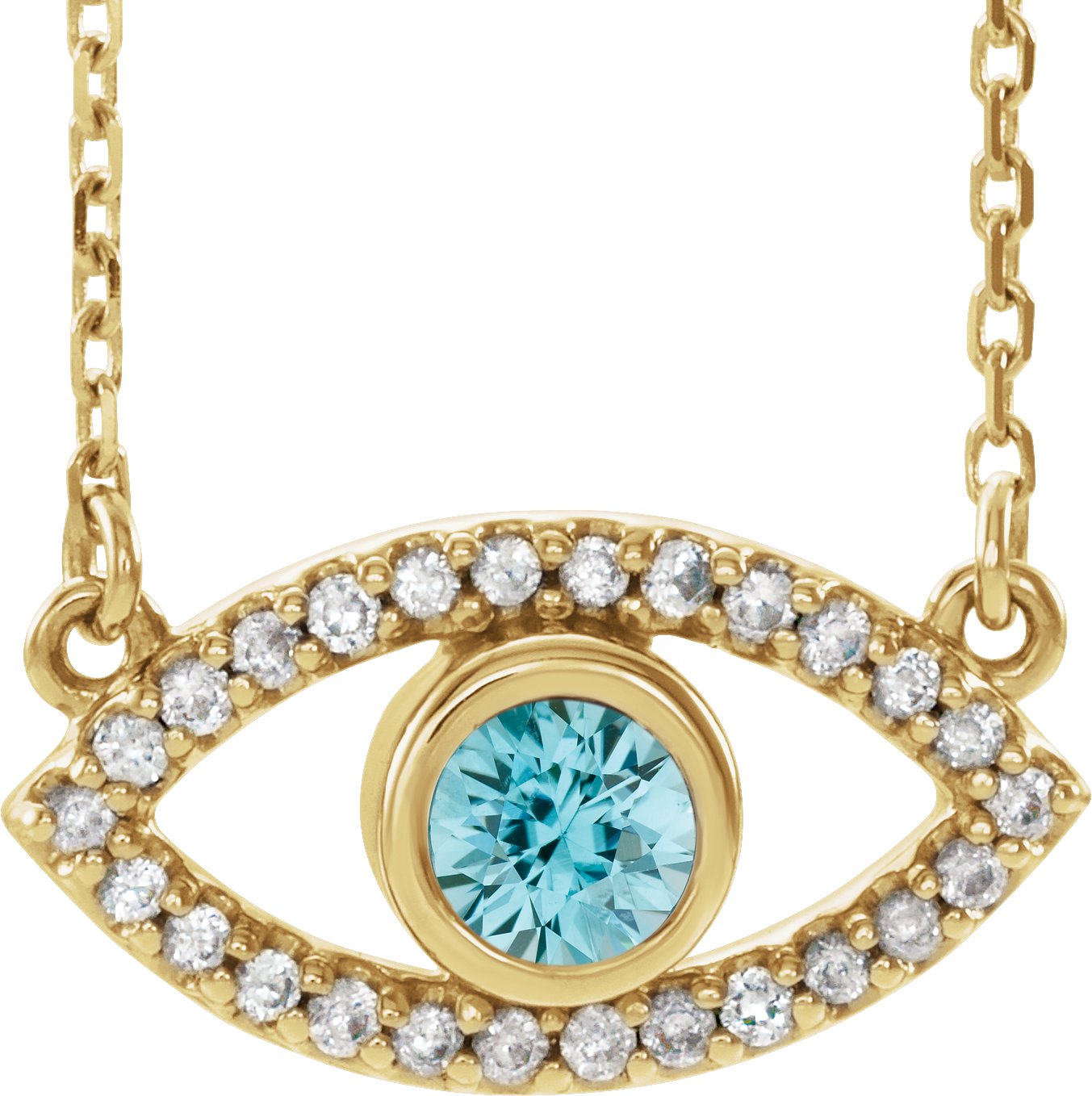 14K Yellow Zircon and White Sapphire Evil Eye 16 inch Necklace Ref. 14866487