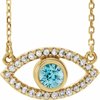 14K Yellow Zircon and White Sapphire Evil Eye 16 inch Necklace Ref. 14866487