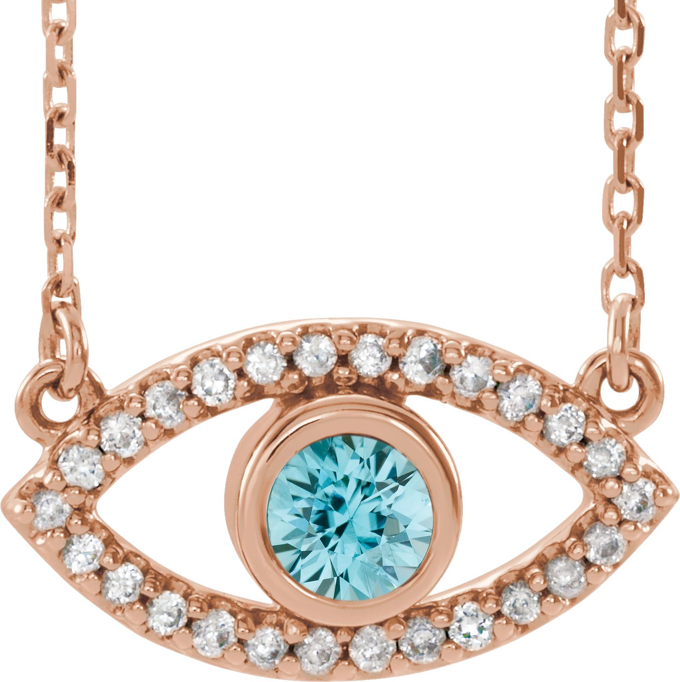 14K Rose Zircon and White Sapphire Evil Eye 18 inch Necklace Ref. 14901627