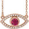 14K Rose Ruby and White Sapphire Evil Eye 16 inch Necklace Ref. 14866536
