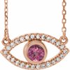 14K Rose Pink Tourmaline and White Sapphire Evil Eye 18 inch Necklace Ref. 14901679