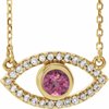 14K Yellow Pink Tourmaline and White Sapphire Evil Eye 16 inch Necklace Ref. 14866521