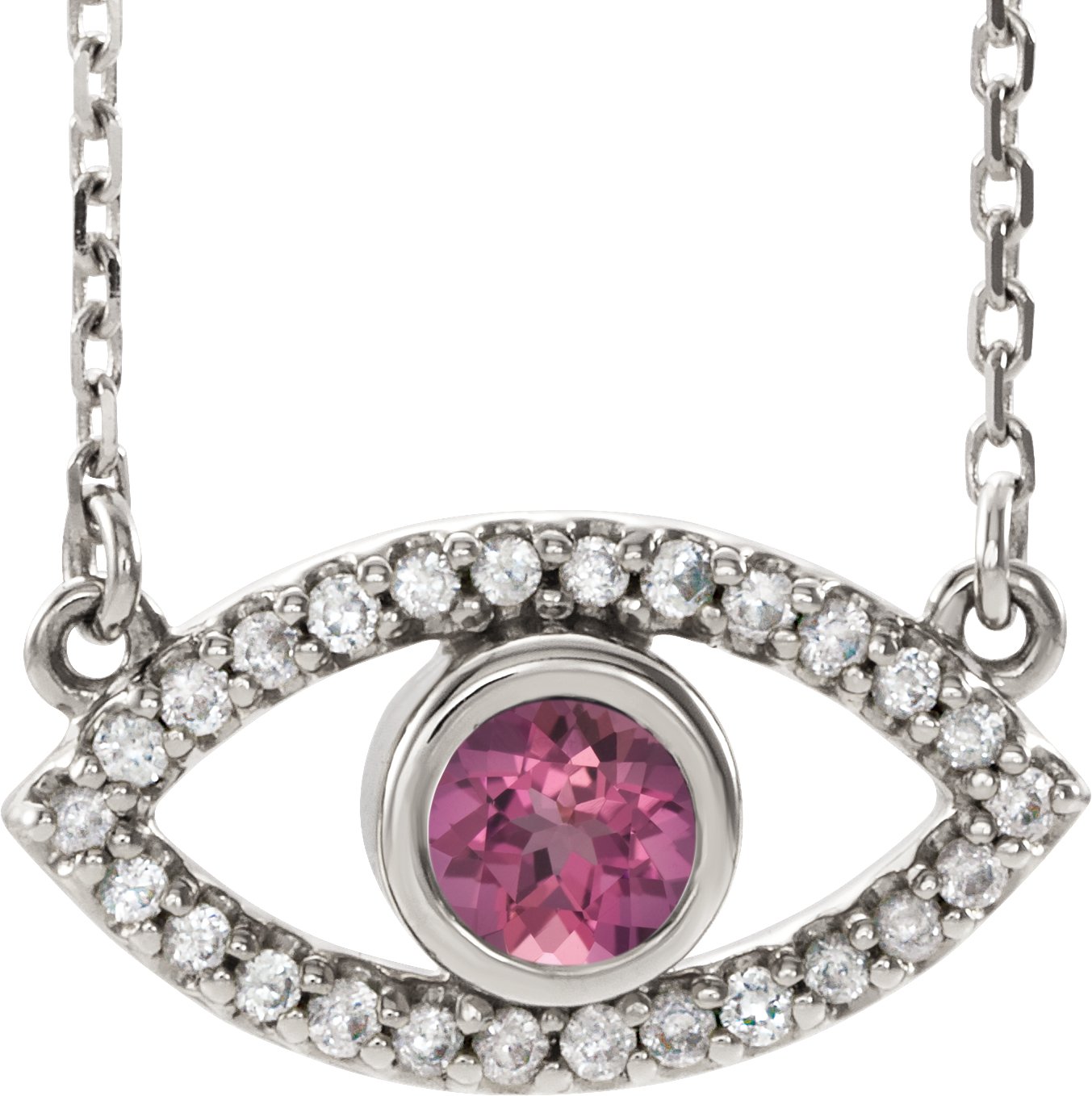Sterling Silver Pink Tourmaline and White Sapphire Evil Eye 18 inch Necklace Ref. 14901633