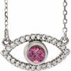 14K White Pink Tourmaline and White Sapphire Evil Eye 18 inch Necklace Ref. 14901653