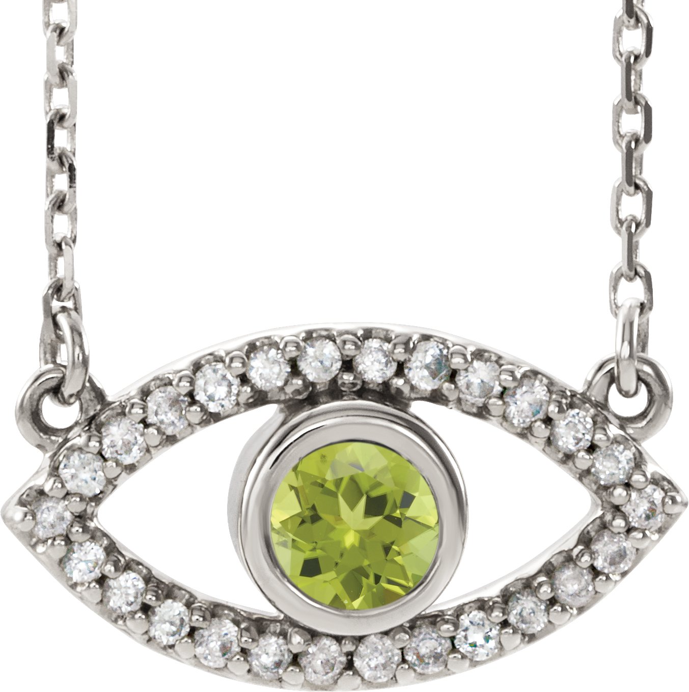14K White Peridot and White Sapphire Evil Eye 16 inch Necklace Ref. 14866507