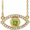 14K Yellow Peridot and White Sapphire Evil Eye 18 inch Necklace Ref. 14901642