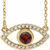 14K Yellow Garnet Mozambique and White Sapphire Evil Eye 16 inch Necklace Ref. 14866485