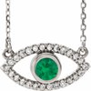 Sterling Silver Emerald and White Sapphire Evil Eye 16 inch Necklace Ref. 14866493