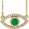 14K Yellow Emerald and White Sapphire Evil Eye 16 inch Necklace Ref. 14866539