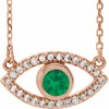 14K Rose Emerald and White Sapphire Evil Eye 16 inch Necklace Ref. 14866532