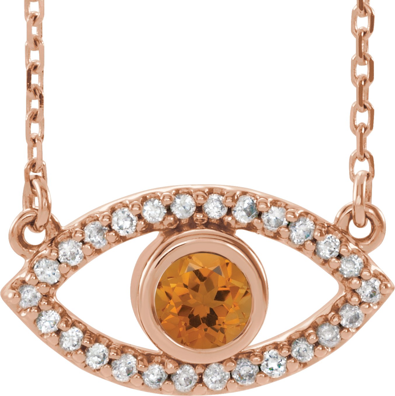 14K Rose Citrine & White Sapphire Evil Eye 16" Necklace