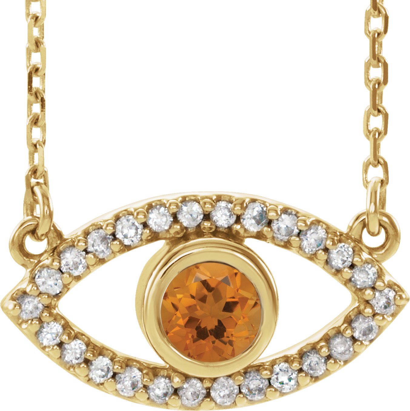 14K Yellow Citrine and White Sapphire Evil Eye 18 inch Necklace Ref. 14901644