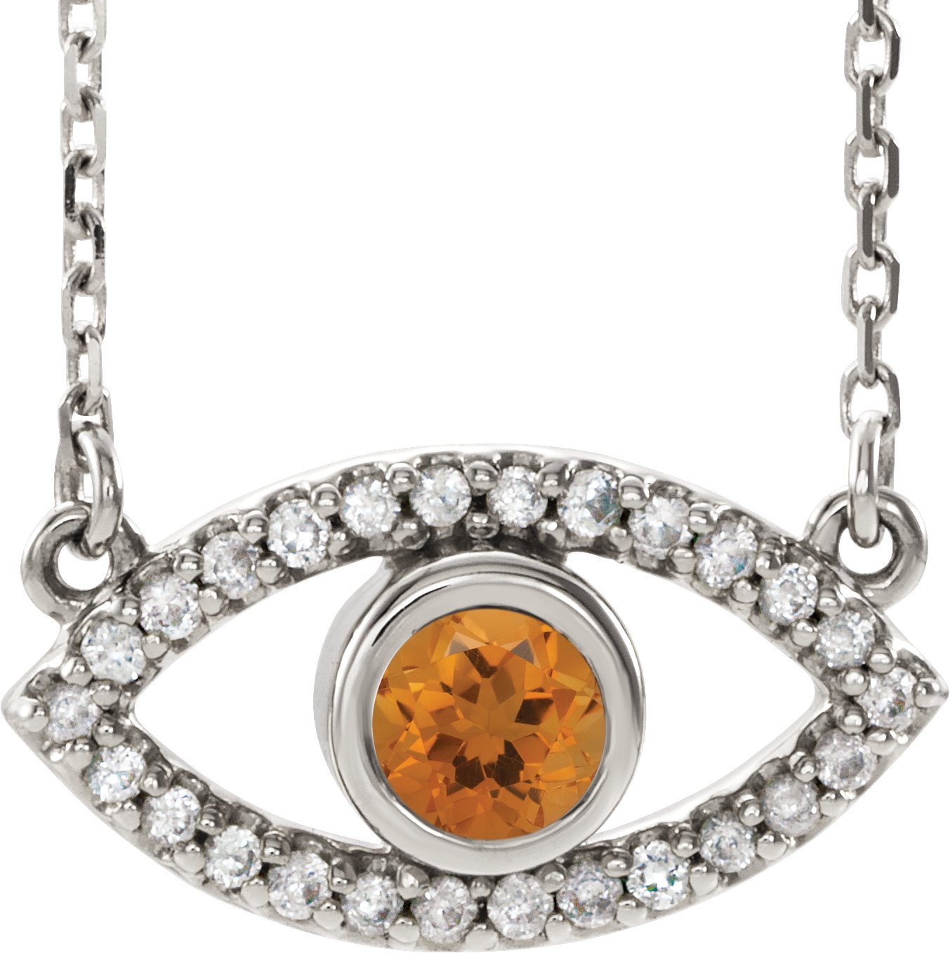 14K White Citrine and White Sapphire Evil Eye 18 inch Necklace Ref. 14901654