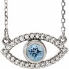 14K White Aquamarine and White Sapphire Evil Eye 16 inch Necklace Ref. 14866525