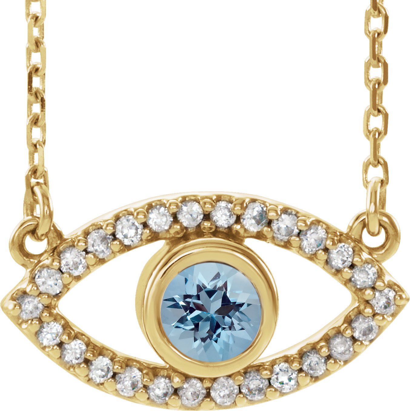 14K Yellow Aquamarine and White Sapphire Evil Eye 16 inch Necklace Ref. 14866537