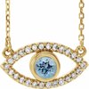 14K Yellow Aquamarine and White Sapphire Evil Eye 16 inch Necklace Ref. 14866537