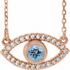 14K Rose Aquamarine and White Sapphire Evil Eye 18 inch Necklace Ref. 14901667