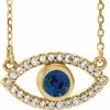 14K Yellow Chatham Created Blue Sapphire and White Sapphire Evil Eye 16 inch Necklace Ref. 14866519