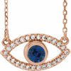 14K Rose Chatham Created Blue Sapphire and White Sapphire Evil Eye 16 inch Necklace Ref. 14866512
