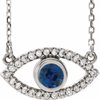 14K White Chatham Created Blue Sapphire and White Sapphire Evil Eye 16 inch Necklace Ref. 14866508