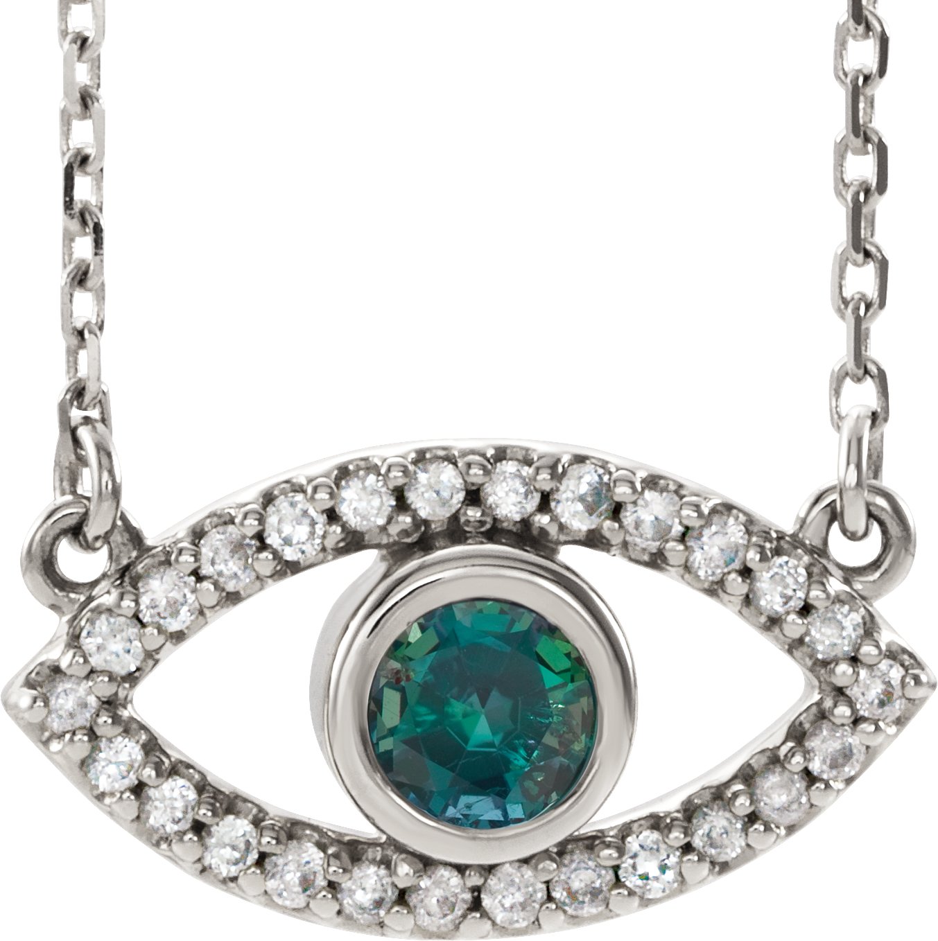 14K White Alexandrite and White Sapphire Evil Eye 16 inch Necklace Ref. 14866529