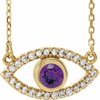 14K Yellow Amethyst and White Sapphire Evil Eye 16 inch Necklace Ref. 14866486