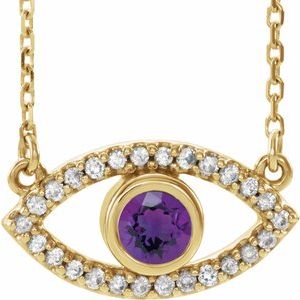 14K Yellow Amethyst & White Sapphire Evil Eye 18" Necklace