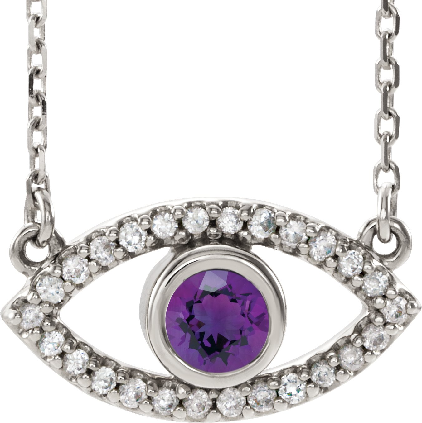 14K White Amethyst and White Sapphire Evil Eye 18 inch Necklace Ref. 14901671