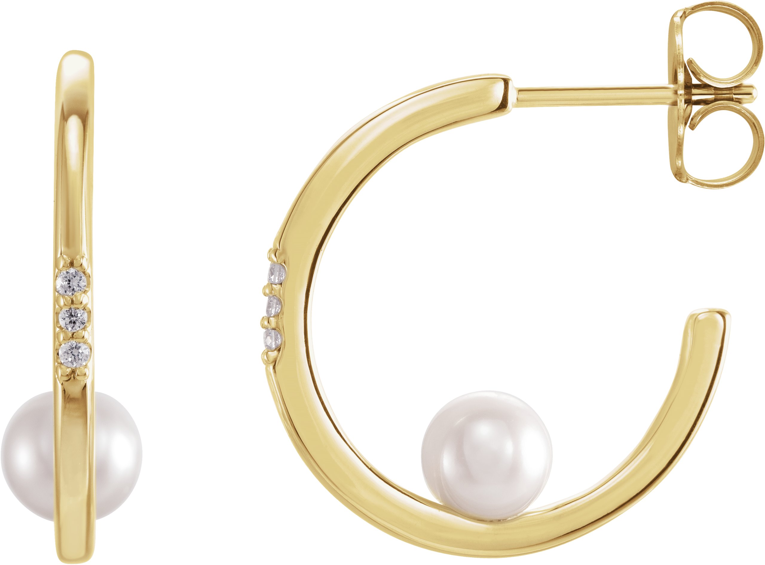 14K Yellow Cultured White Freshwater Pearl & .025 CTW Natural Diamond Hoop Earrings