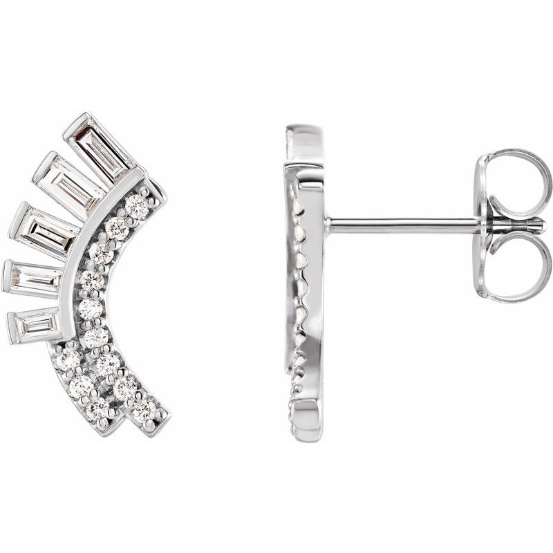 Baguette Accented Fan Earrings