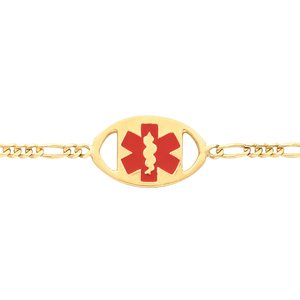 14K Yellow Medical Identification Red Enamel  7" Bracelet