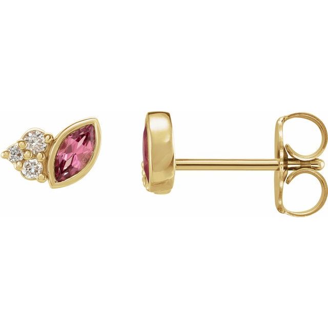 14K Yellow Natural Pink Tourmaline & .05 CTW Natural Diamond Earrings