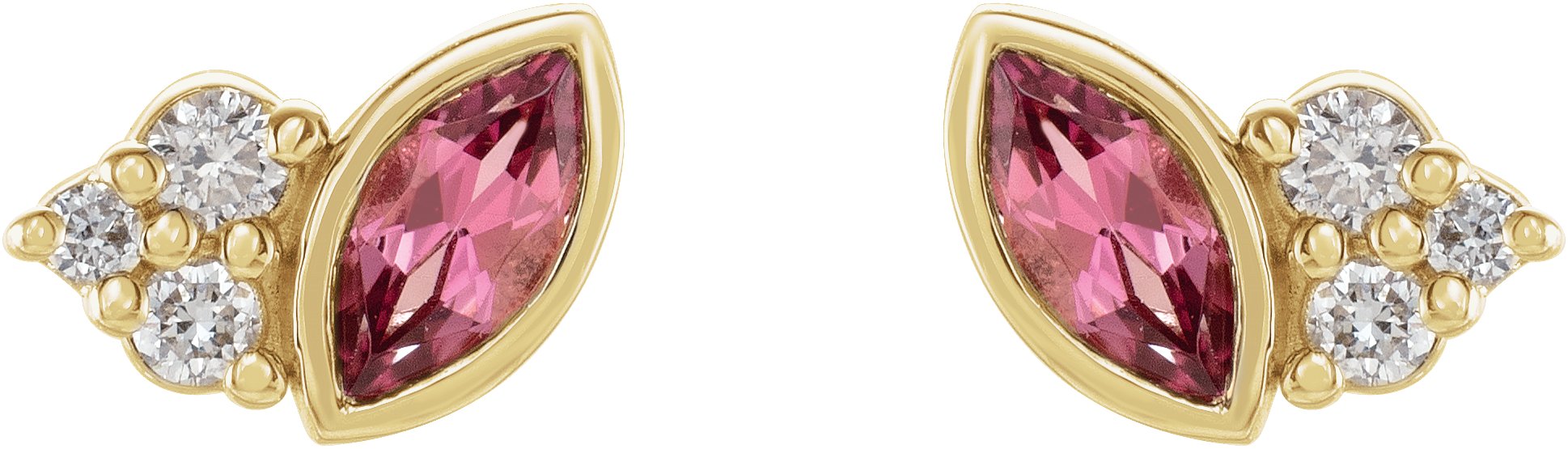 14K Yellow Natural Pink Tourmaline & .05 CTW Natural Diamond Earrings