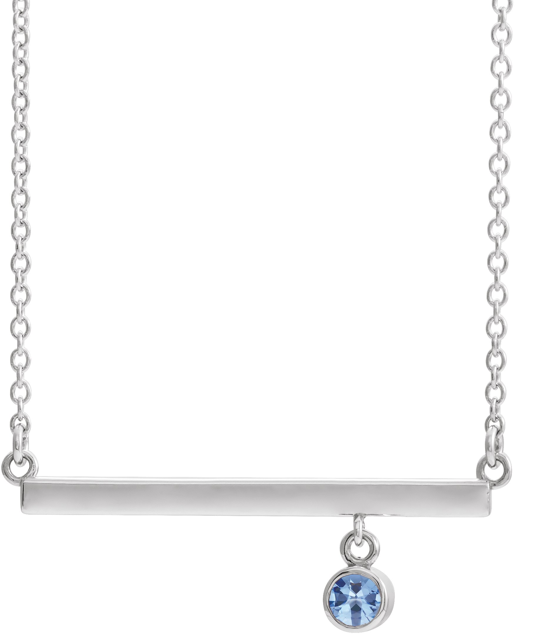 14K White Natural Aquamarine Bezel-Set 18" Necklace