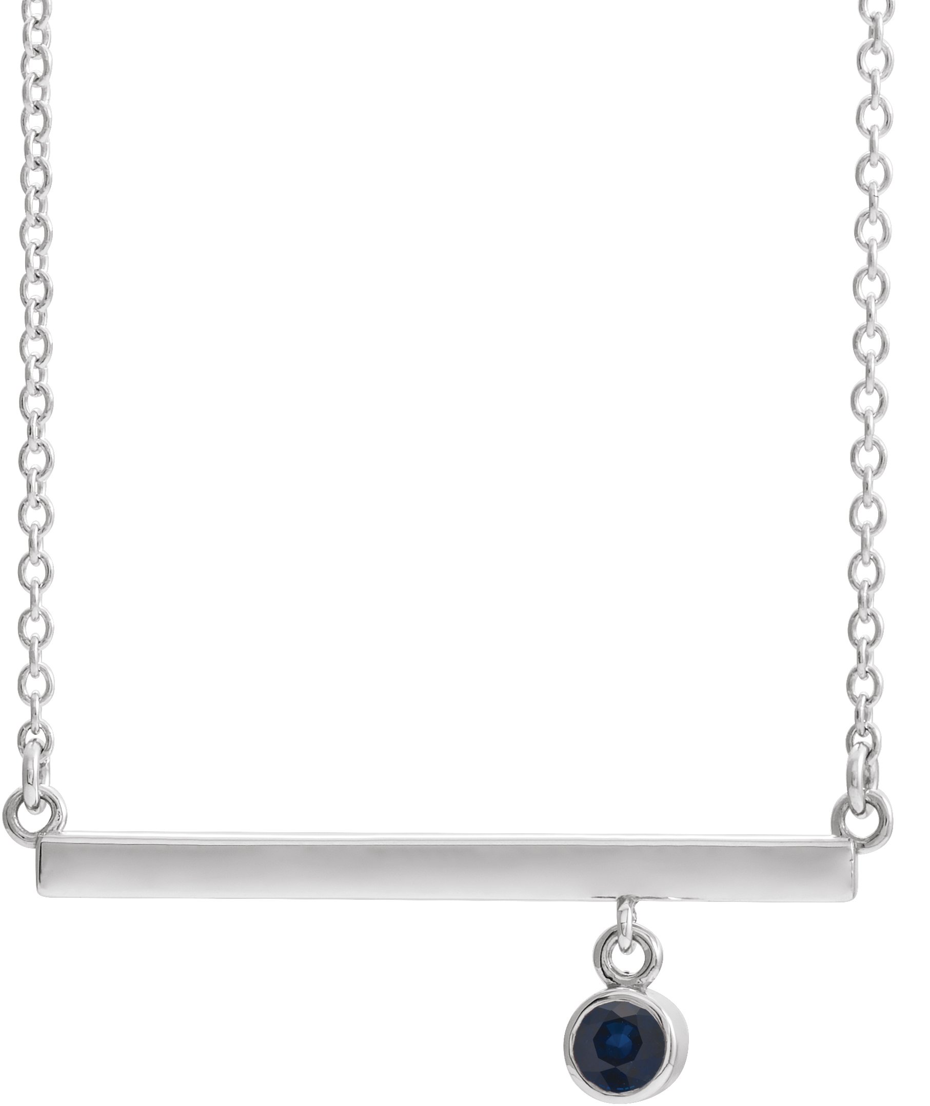 14K White Natural Blue Sapphire Bezel-Set 18" Necklace