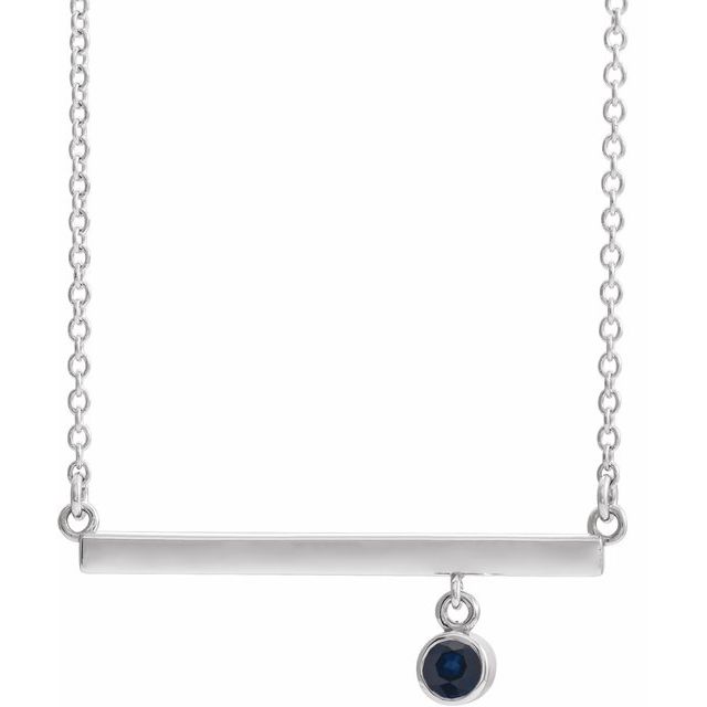 14K White Blue Sapphire Bezel-Set 18 Bar Necklace 