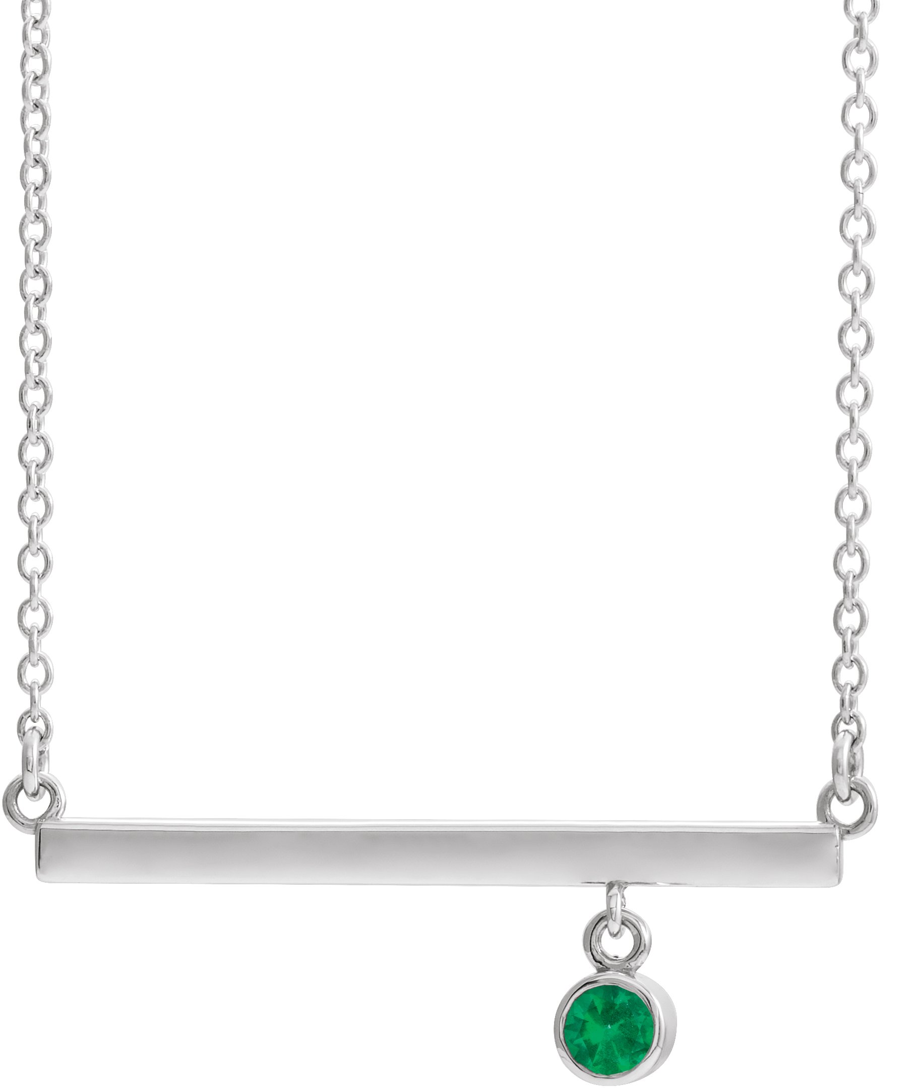 14K White Natural Emerald Bezel-Set 18" Necklace