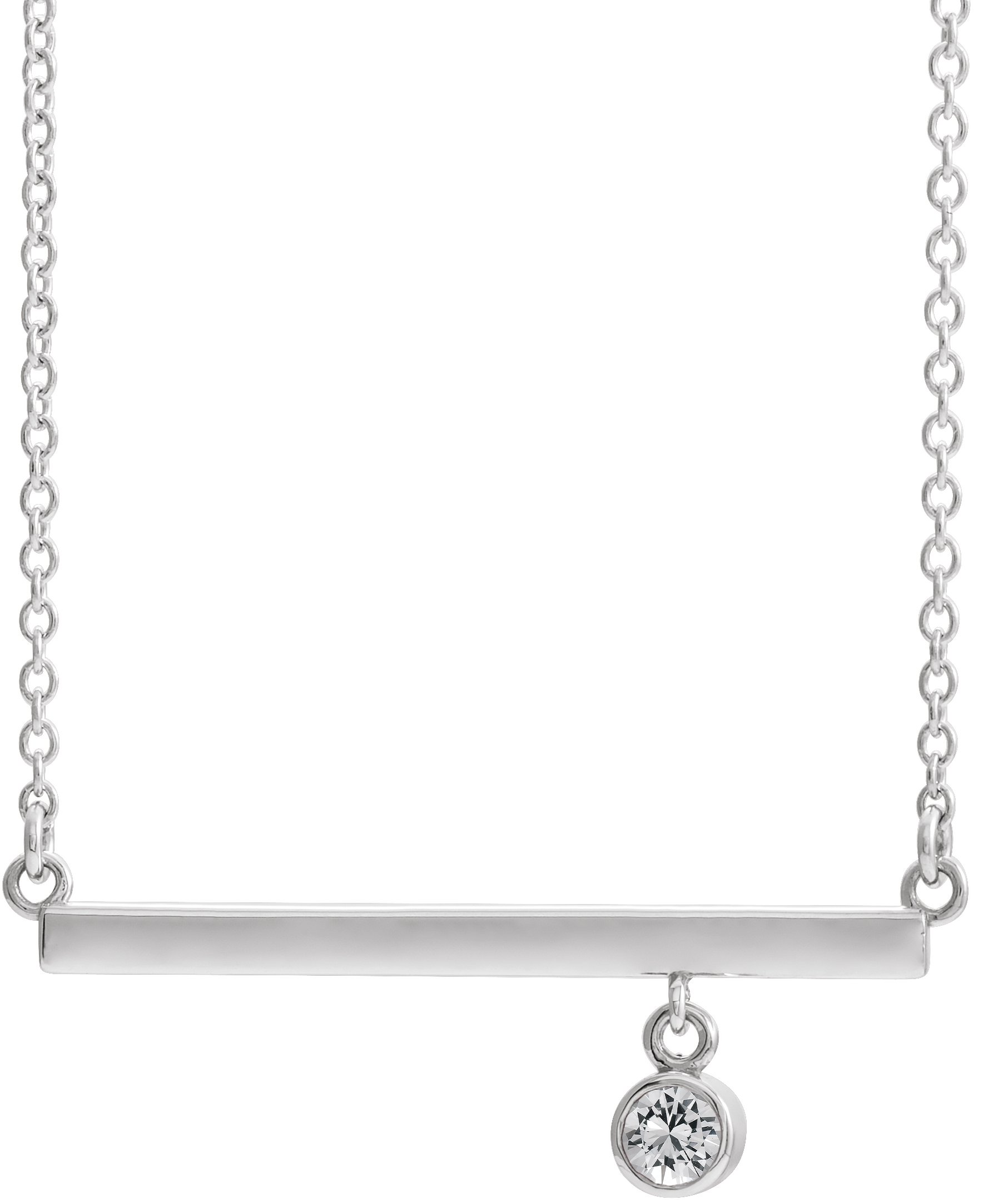 14K White Diamond Bezel-Set 16" Bar Necklace 
