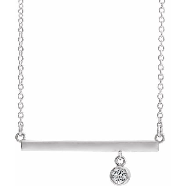 14K White Diamond Bezel-Set 18" Bar Necklace 