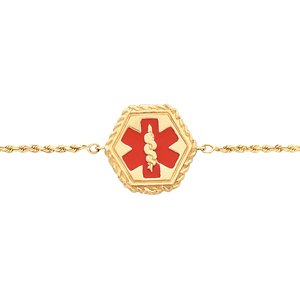 14K Yellow & Red Enamel Medical Identification Rope 7" Bracelet