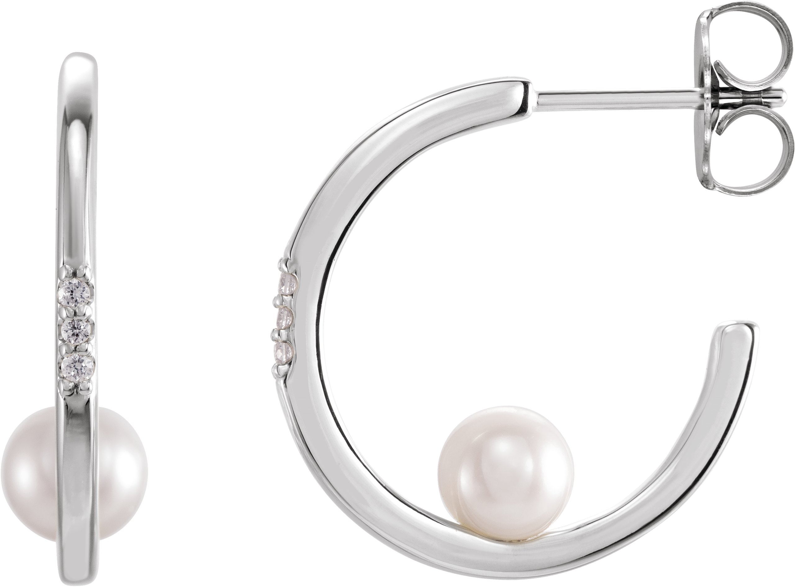 14K White Cultured White Freshwater Pearl & .025 CTW Natural Diamond Hoop Earrings