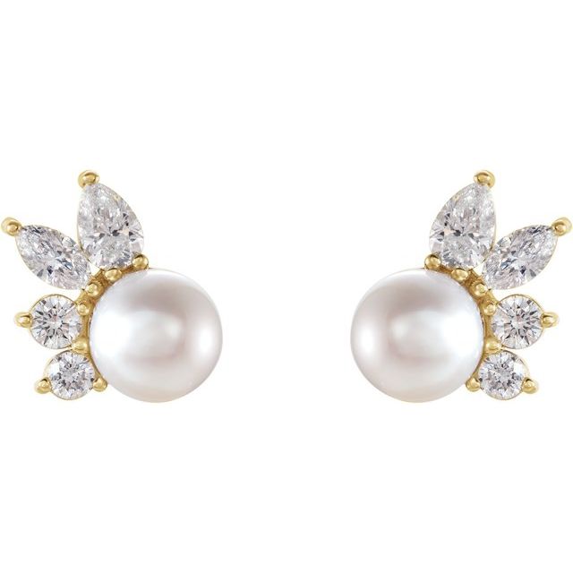 14K Yellow Akoya Cultured Pearl & 1/2 CTW Diamond Earrings