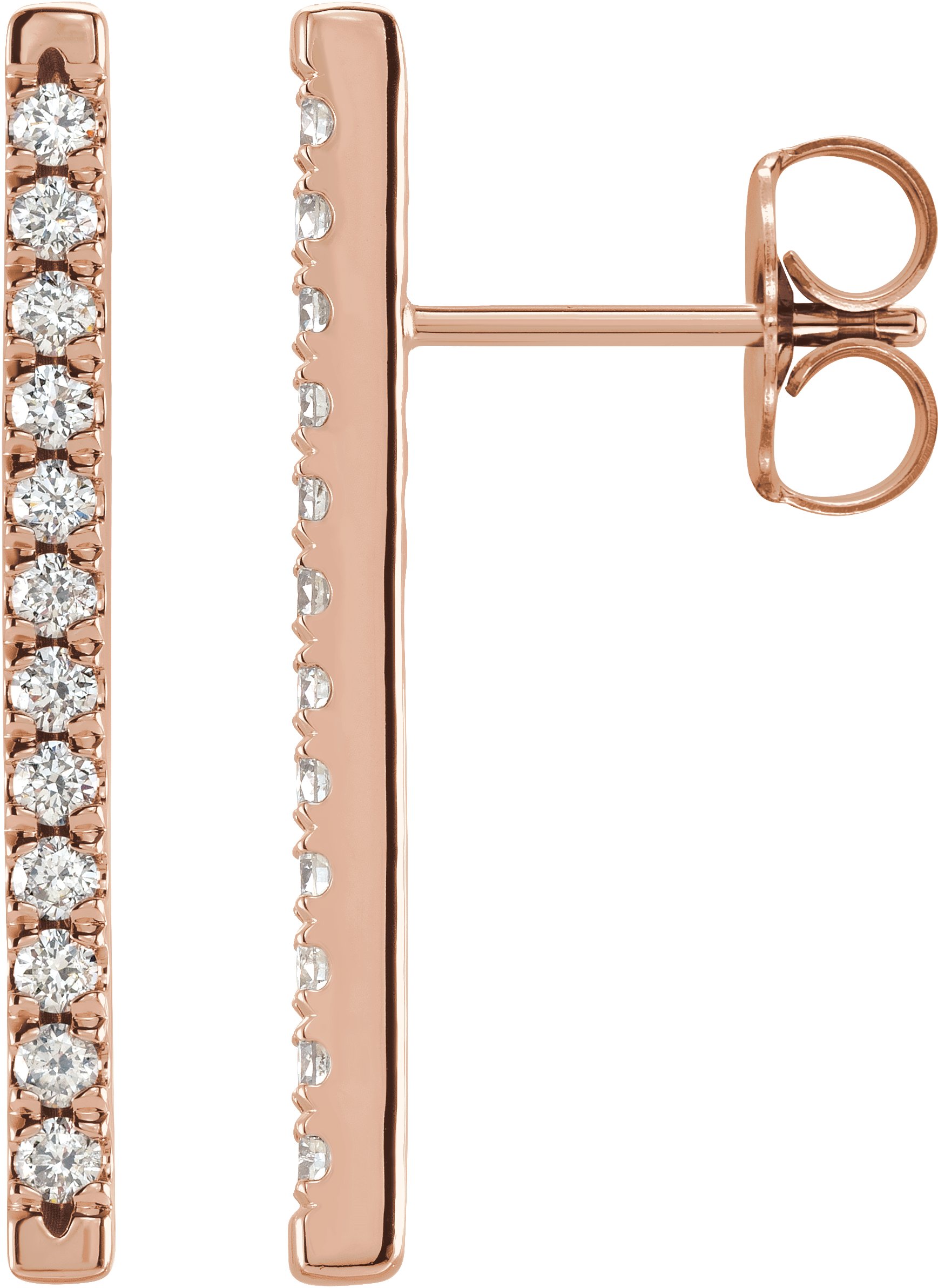 14K Rose 1/3 CTW Natural Diamond French-Set Bar Earrings