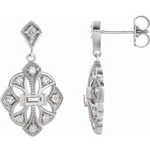 14K White 3/8 CTW Natural Diamond Vintage-Inspired Earrings