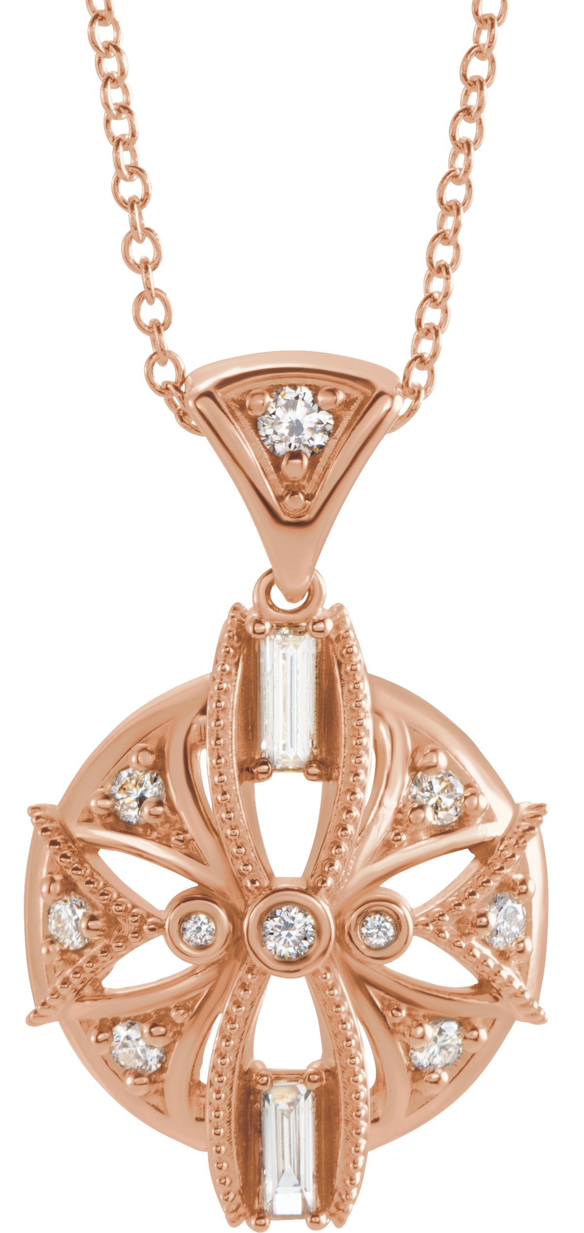 14K Rose 1/4 CTW Natural Diamond Vintage-Inspired 16-18" Necklace 